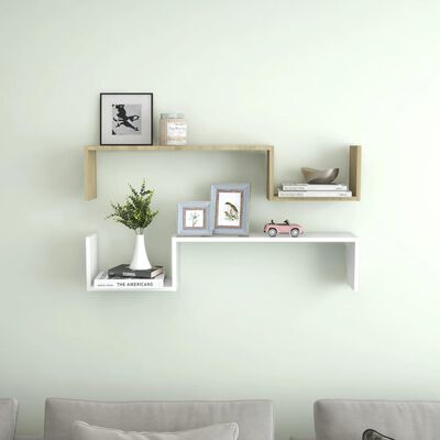 vidaXL Wall Shelf 2 pcs White and Sonoma Oak 100x15x20 cm Engineered Wood