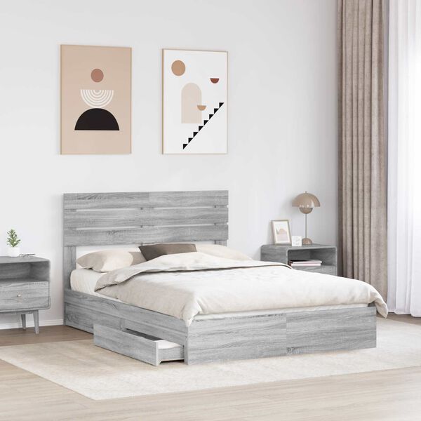 vidaXL Storage Bed Grey Sonoma 160 x 200 cm Engineered Wood