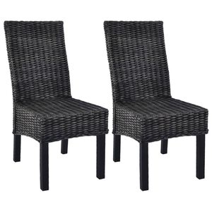 vidaXL Dining Chairs 2 pcs Black Kubu Rattan and Mahogany Wood