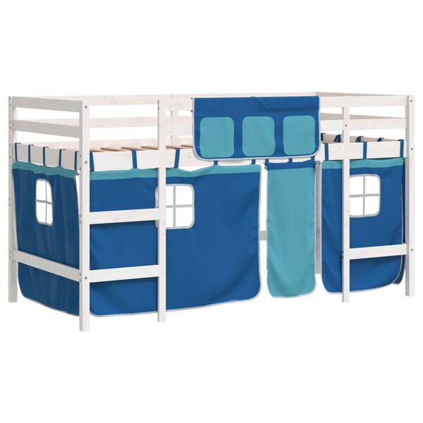 vidaXL Kids' Loft Bed with Curtains without Mattress Blue 90x200cm