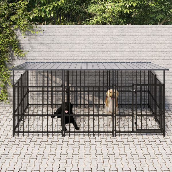 vidaXL Outdoor Dog Kennel with Roof Steel 5.63 m&sup2;