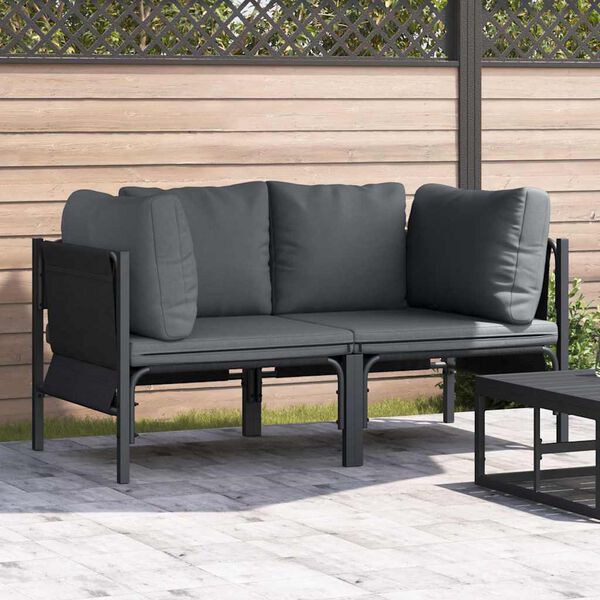 vidaXL Outdoor Furniture with Cushion with Pillow Anthracite Steel