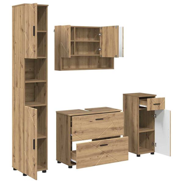 vidaXL Bathroom Furniture Set with Drawer with Shelf 4 pcs Artisan Oak