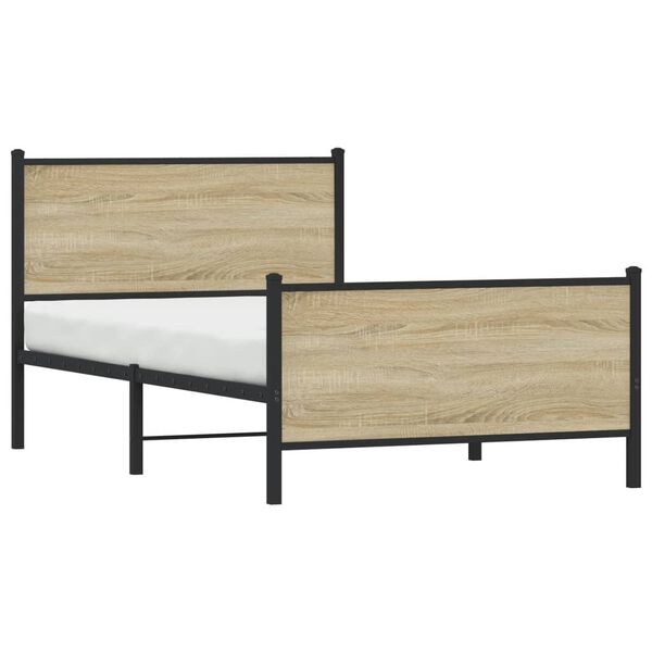 vidaXL Metal Bed Frame without Mattress Sonoma Oak 100x190 cm
