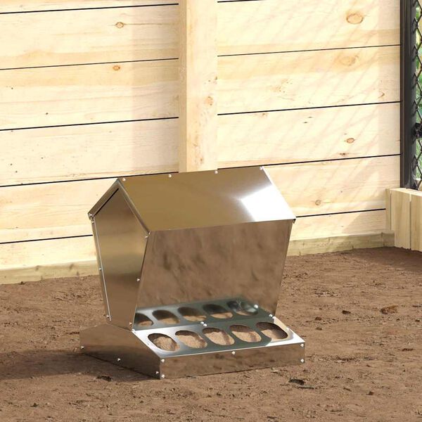 vidaXL Chicken Feeder Silver 40 x 40 x 45 cm Galvanised Steel