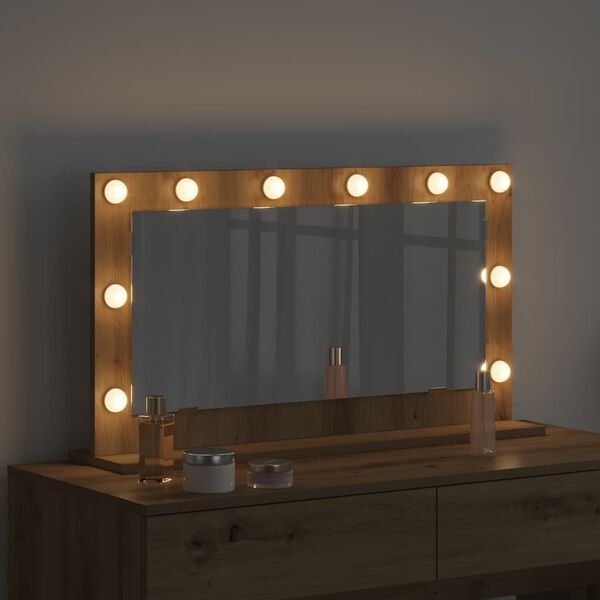 vidaXL Vanity Mirror with LED Strip Lights Artisan Oak 80 x 45 x 18 cm