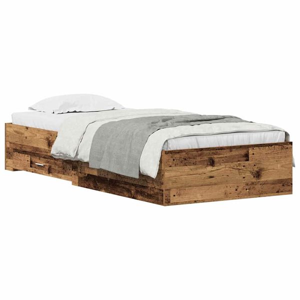 vidaXL Bed Frame with Drawer Old Wood 90 x 200 cm Engineered Wood