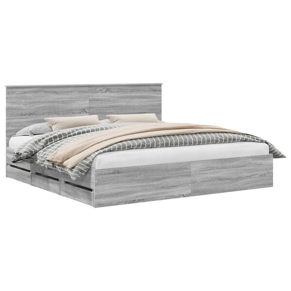 vidaXL Bed Frame with Drawer Grey Sonoma 200 x 200 cm Engineer Wood