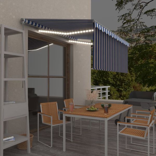 vidaXL Manual Retractable Awning with Blind&LED 3.5x2.5m Blue&White