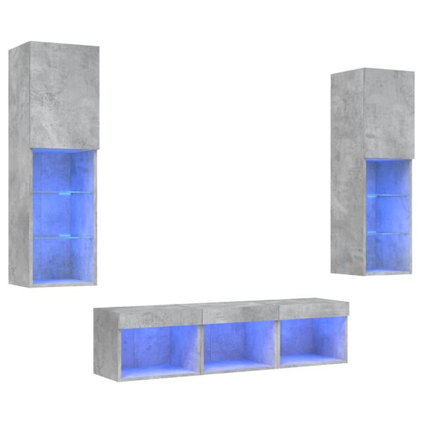 vidaXL 5 Piece TV Wall Units with LED Concrete Grey Engineered Wood