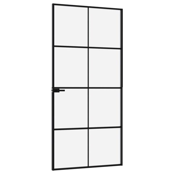 vidaXL Interior Door Black 93x201.5 cm Tempered Glass&Aluminium