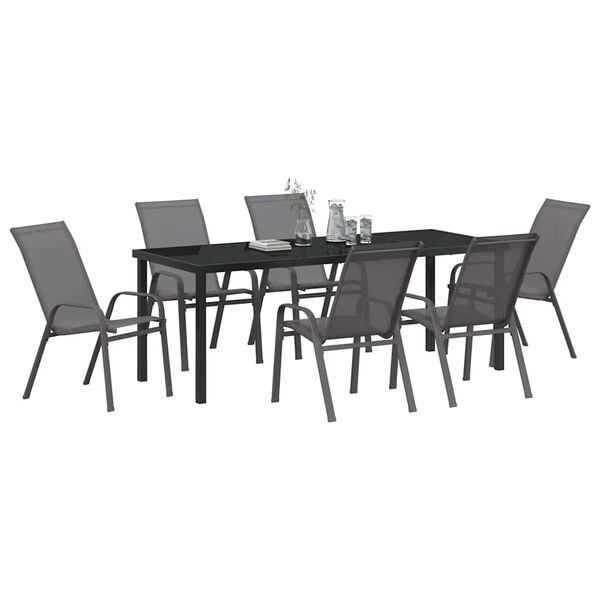 vidaXL Garden Dining Set 7 pcs Grey and Black Powder-coated Steel