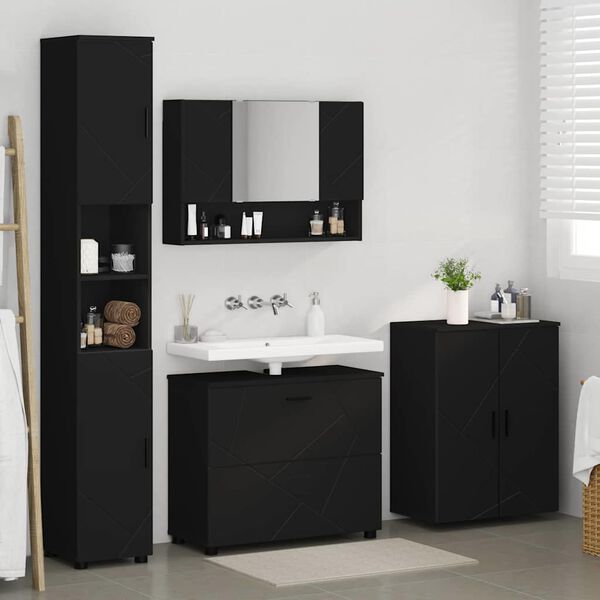 vidaXL Bathroom Furniture Set 4 pcs Black Engineered Wood and Metal
