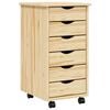 vidaXL Rolling Cabinet with Drawers MOSS Clear Varnish Solid Pine wood