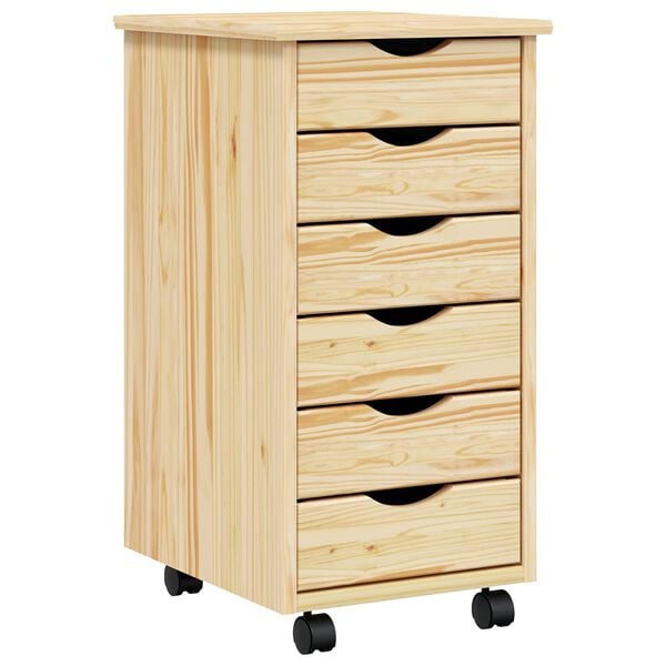 vidaXL Rolling Cabinet with Drawers MOSS Clear Varnish Solid Pine wood