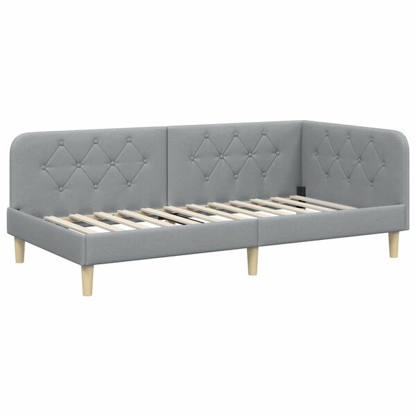 vidaXL Corner Bed Frame with Headboard Light Grey 90 x 190 cm Fabric