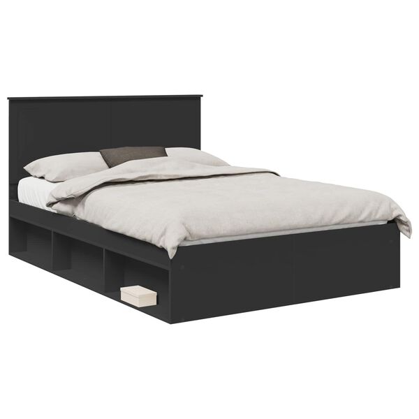 vidaXL Bed Frame with Headboard Black 140 x 200 cm Solid Pine Wood