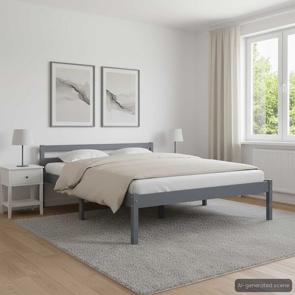 vidaXL Bed Frame without Mattress Grey Solid Pine Wood 120x200 cm