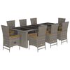 vidaXL 9 Piece Garden Dining Set with Cushions Grey Poly Rattan