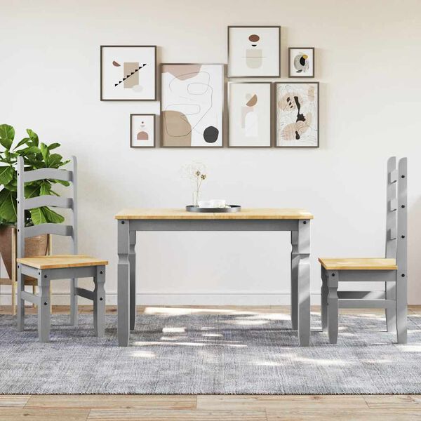 vidaXL 3 Piece Dining Set Panama Grey Solid Wood Pine
