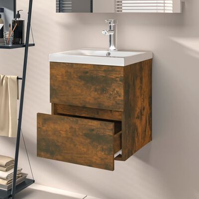 vidaXL Sink Cabinet Smoked Oak 41x38.5x45 cm Engineered Wood