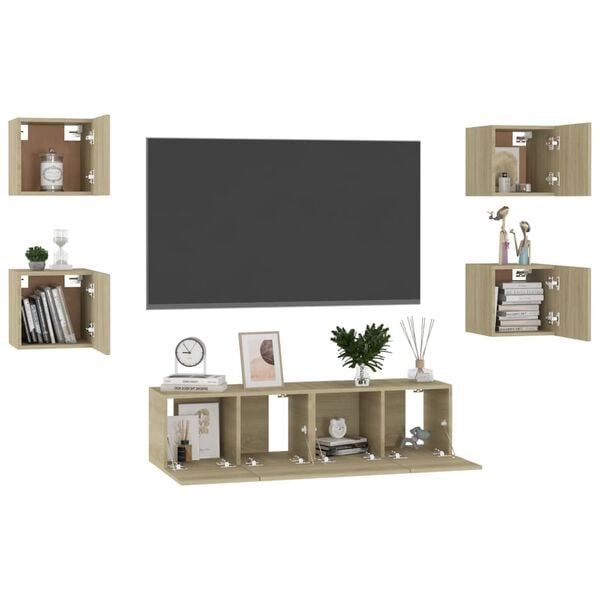 vidaXL 6 Piece TV Cabinet Set Sonoma Oak Engineered Wood