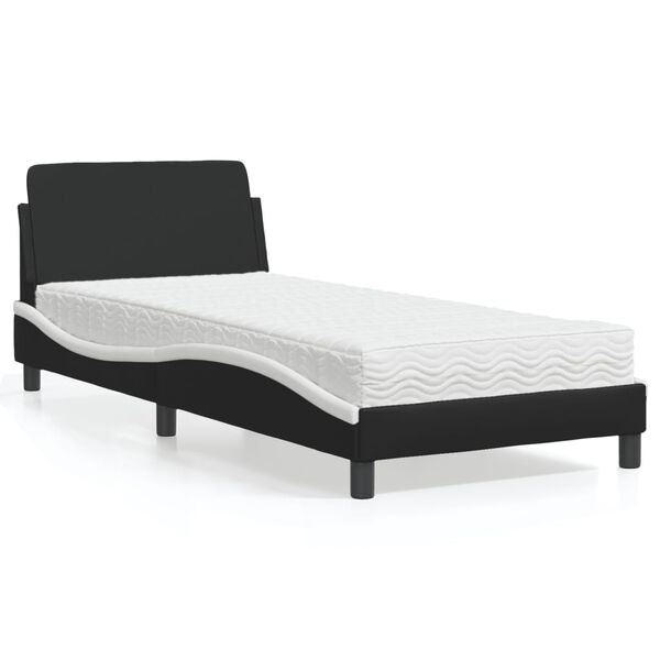 vidaXL Bed with Mattress "Dover" Black and White Single Faux Leather