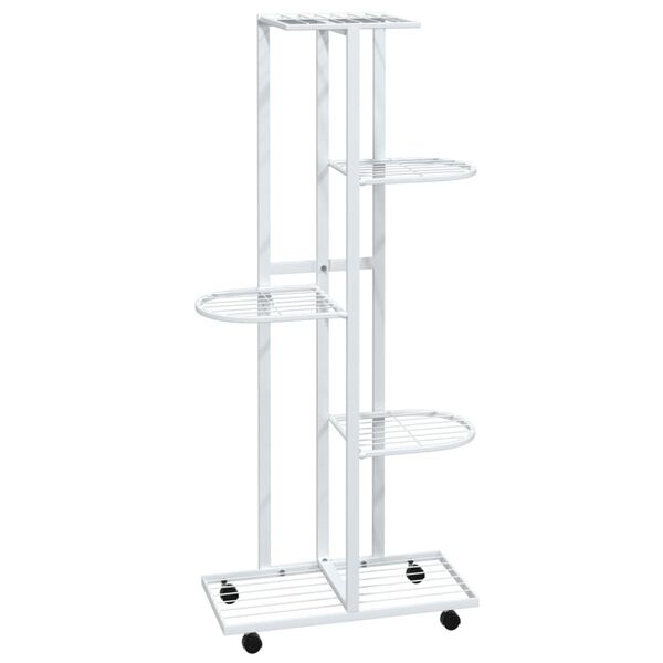 vidaXL 5-Floor Flower Stand with Wheels 44x23x100 cm White Iron