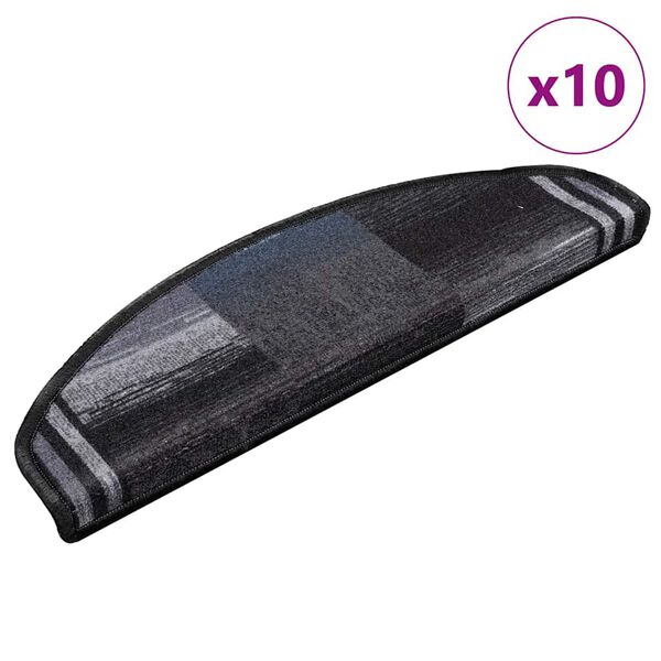 vidaXL Stair Mats Self-adhesive 10 pcs 65x21x4 cm Black and Grey