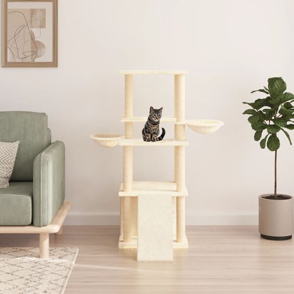 vidaXL Cat Tree with Sisal Scratching Posts Cream 133 cm