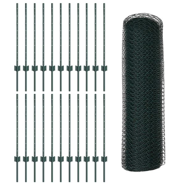 vidaXL Fence and Post Green 0.8 x 50 m Steel