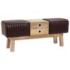 vidaXL Bench 110 x 30 x 45 cm Real Leather Dark Brown