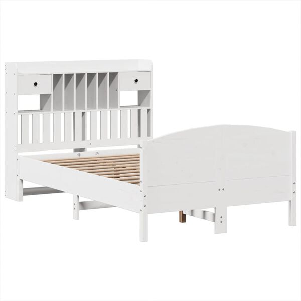 vidaXL Bookcase Bed without Mattress White 135x190 cm Double Solid Wood Pine