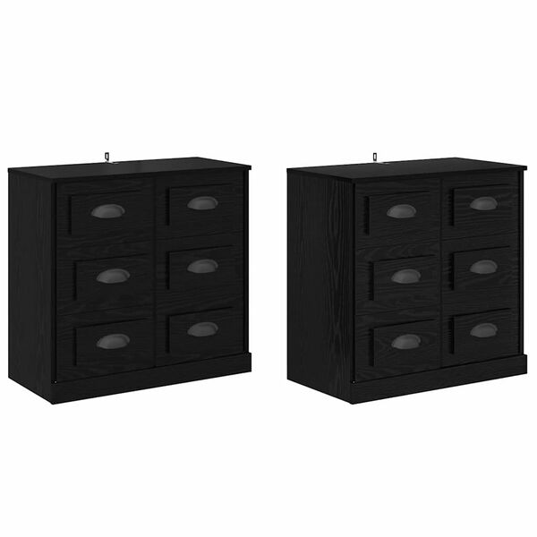 vidaXL Sideboards 2 pcs Black Oak 70 x 35.5 x 67.5 cm Engineered Wood