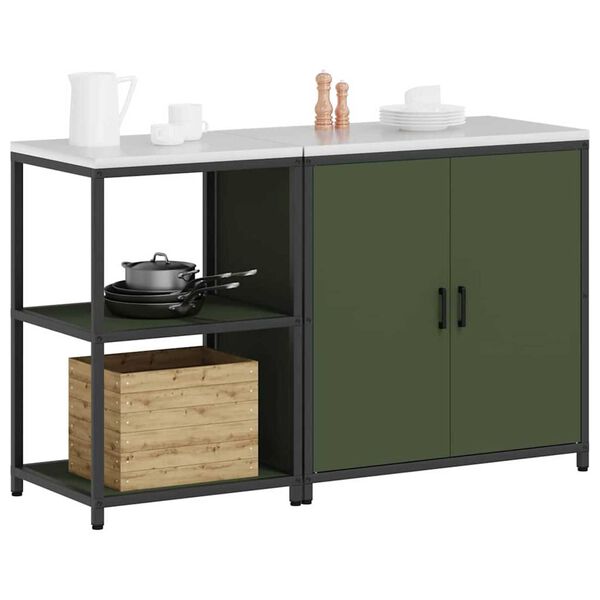 vidaXL Kitchen Storage Set 2 pcs Olive Green Cold-rolled Steel