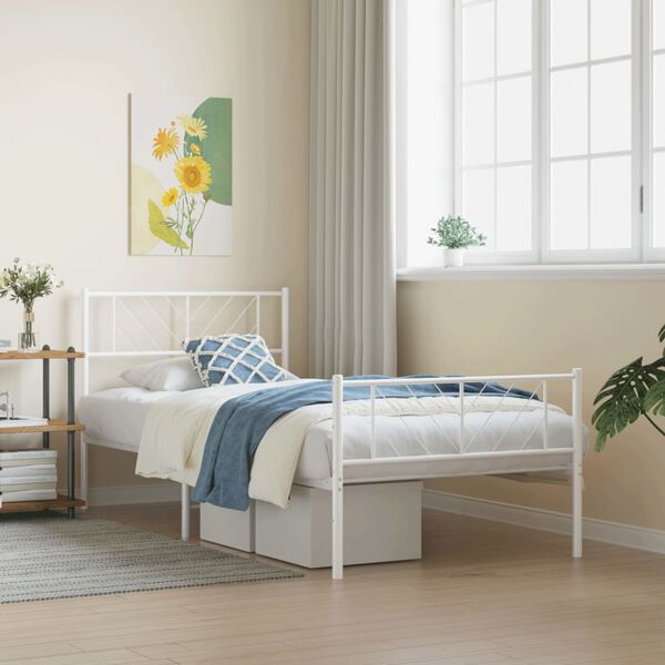 vidaXL Metal Bed Frame without Mattress with Footboard White 80x200cm