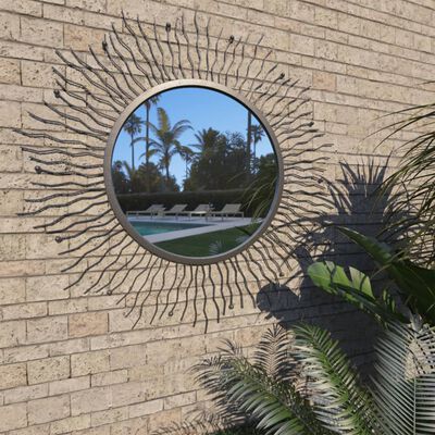 vidaXL Garden Wall Mirror Sunburst 80 cm Black
