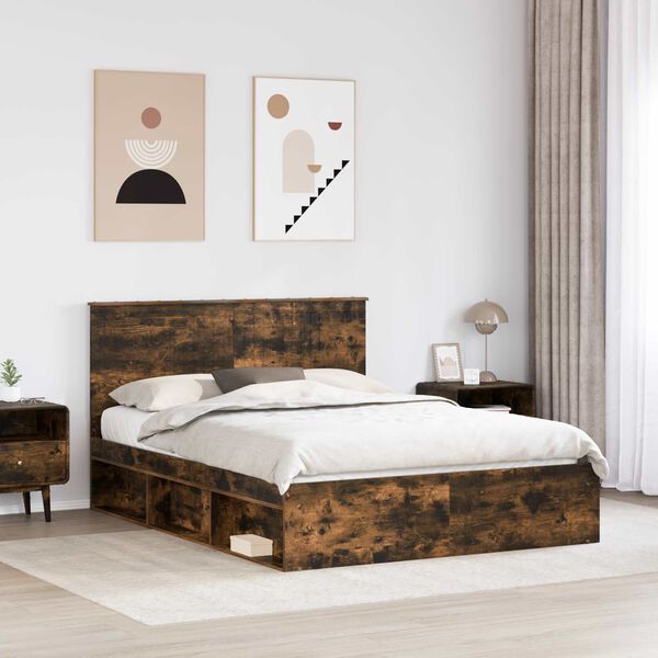 vidaXL Bed Frame Smoked Oak 150 x 200 cm Solid Pine Wood