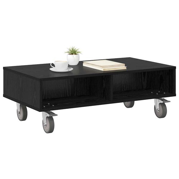 vidaXL Side Table with Wheels Black Oak 90 x 50 x 30 cm