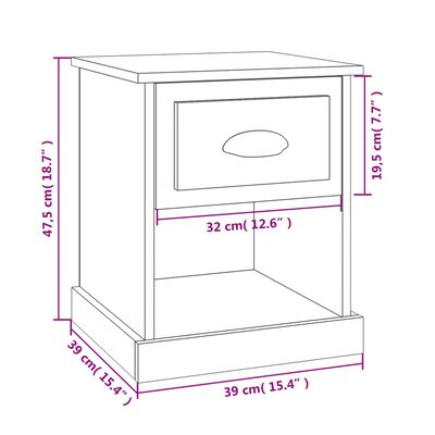 vidaXL Bedside Cabinet High Gloss White 39x39x47.5 cm Engineered Wood