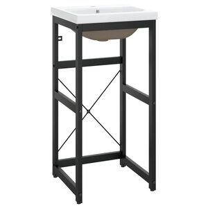 vidaXL Washbasin Frame With Basin | Black, White | Powder-coated iron, Ceramic