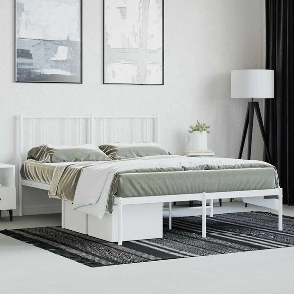 vidaXL Metal Bed Frame without Mattress with Headboard White 120x200cm