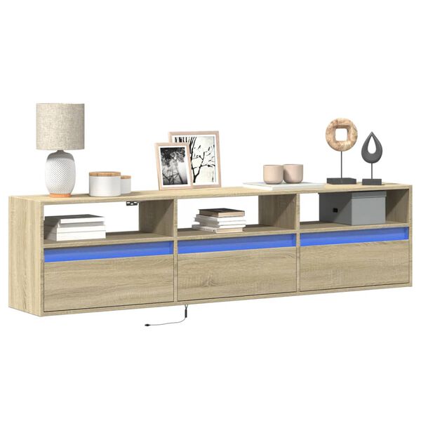 vidaXL TV Wall Cabinet with LED Sonoma Oak 180x31x45 cm