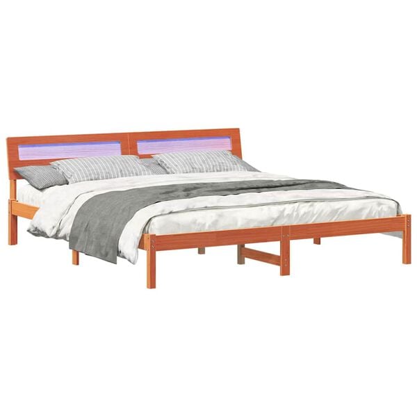 vidaXL Bed Frame with Headboard Wax Brown 180 x 200 cm Solid Pine Wood
