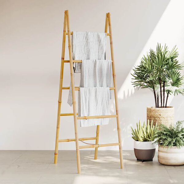 vidaXL Double Towel Ladder with 5 Rungs Bamboo 50x160 cm