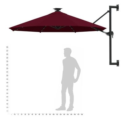 vidaXL Wall-mounted Parasol with LEDs and Metal Pole 300 cm Burgundy
