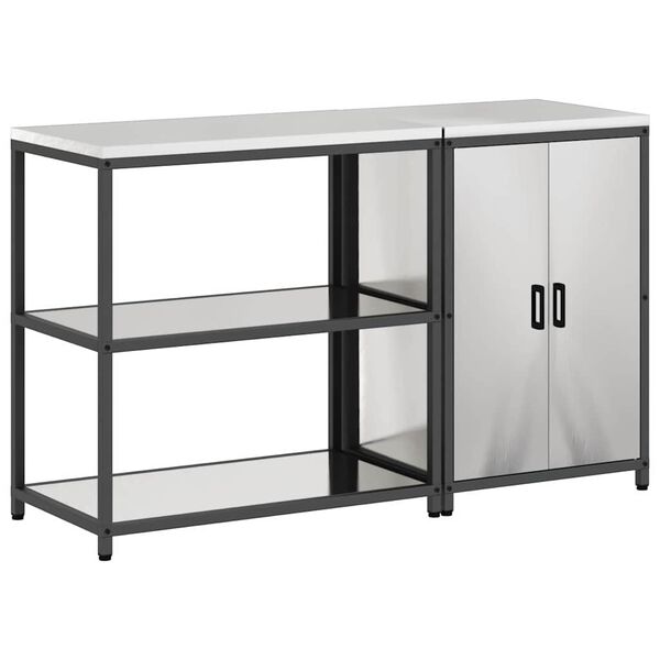 vidaXL Kitchen Storage Set with Shelf 2 pcs Silver Stainless Steel