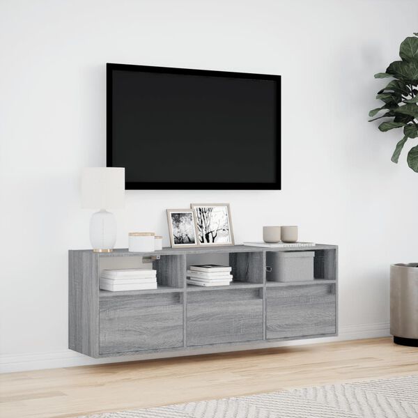 vidaXL TV Wall Cabinet with LED Lights Grey Sonoma 130x31x45 cm