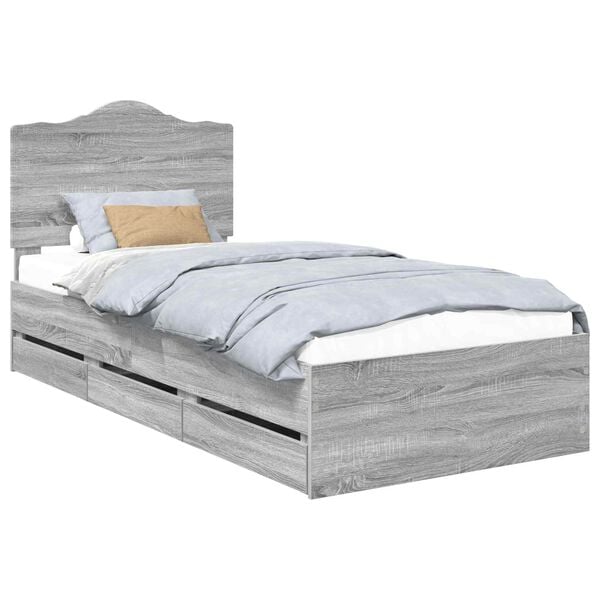 vidaXL Bed Frame with Drawer Grey Sonoma 75 x 190 cm Engineer Wood