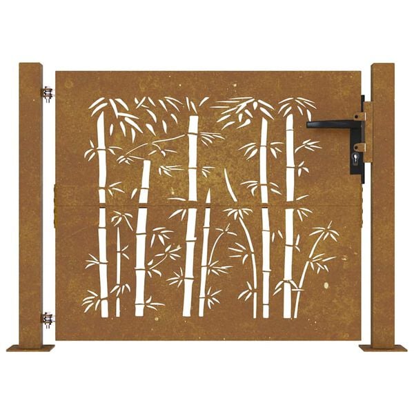 vidaXL Garden Gate 100x75 cm Corten Steel Bamboo Design